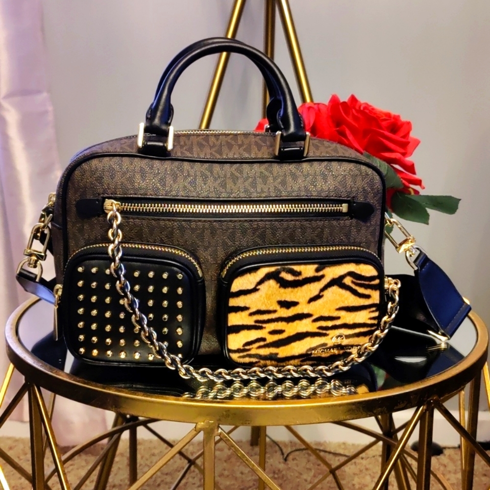 Michael Kors Collection Black and Brown Crossbody Bag